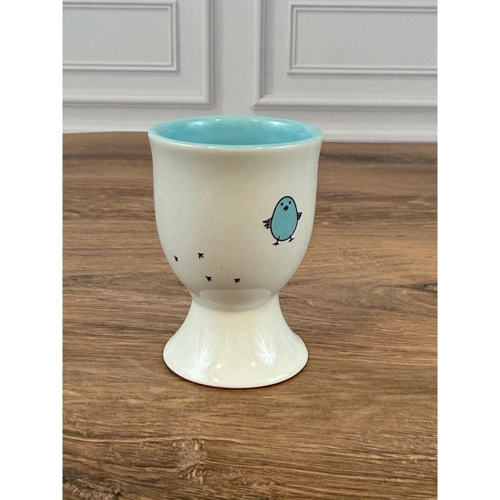 VTG Set of THREE (3) Blue Green Pink Baby Chick Chicken Motif Porcelain Egg Cups